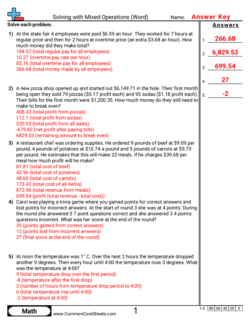 7ns3 Worksheets - solving-with-mixed-operations-word worksheet