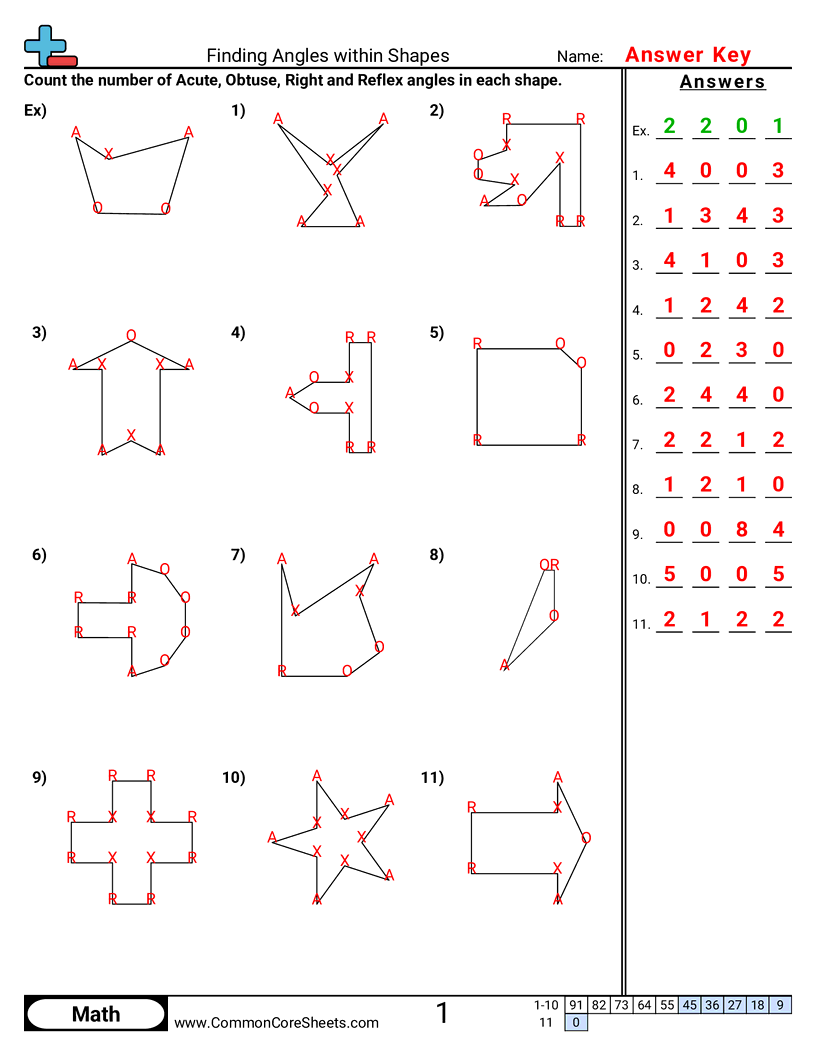 Angles Worksheets - Determining Angles in Shapes worksheet