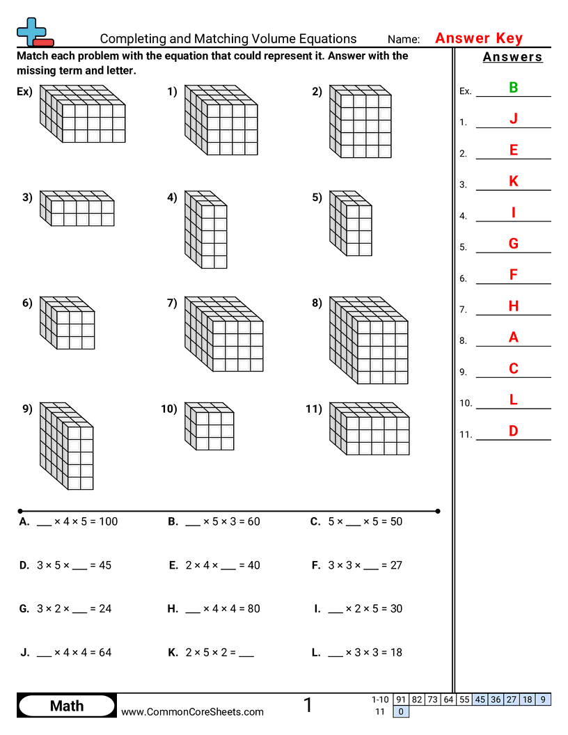 Volume Worksheets - completing-and-matching-volume-equations worksheet