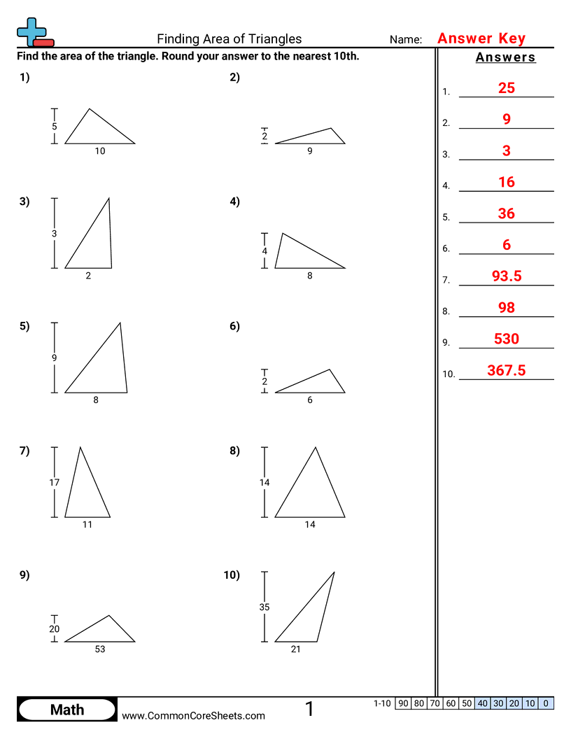 Area & Perimeter Worksheets - area-of-triangles-base-and-height worksheet