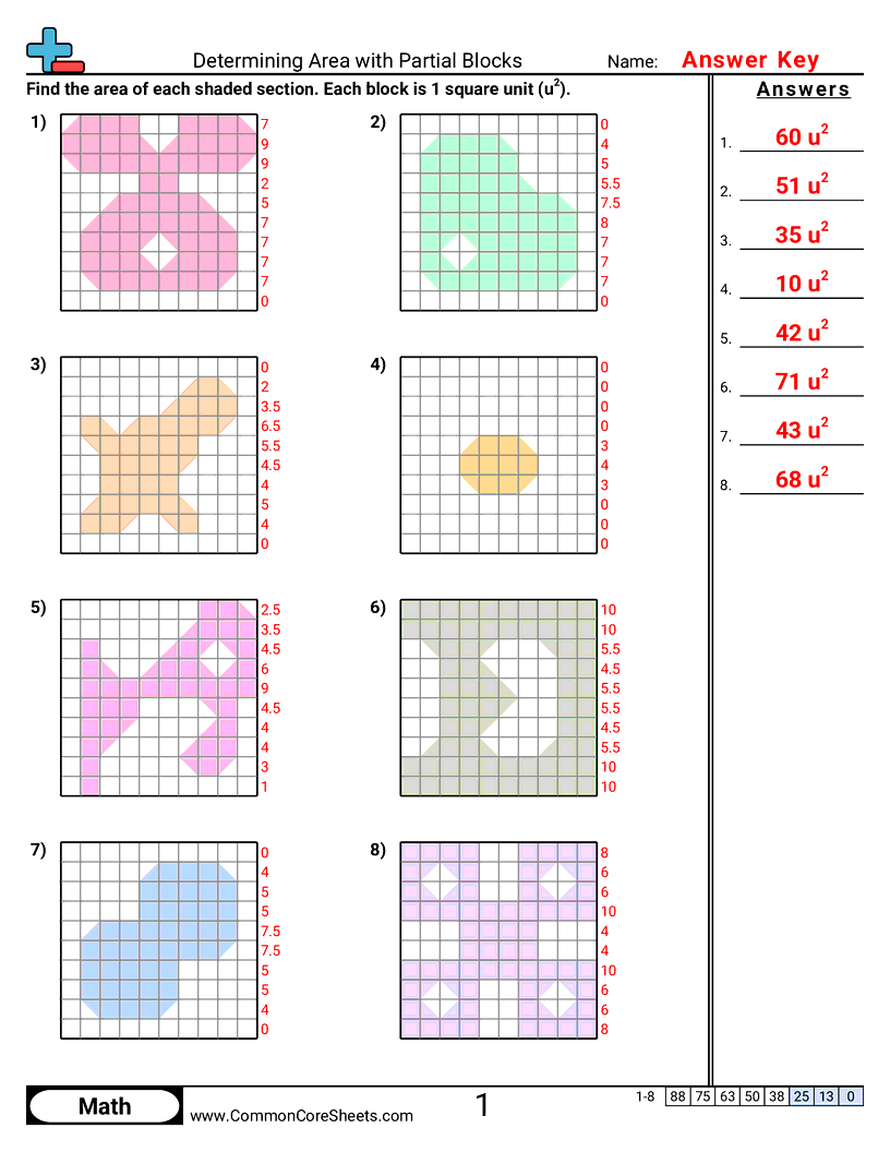 Area & Perimeter Worksheets - blocks-partial worksheet