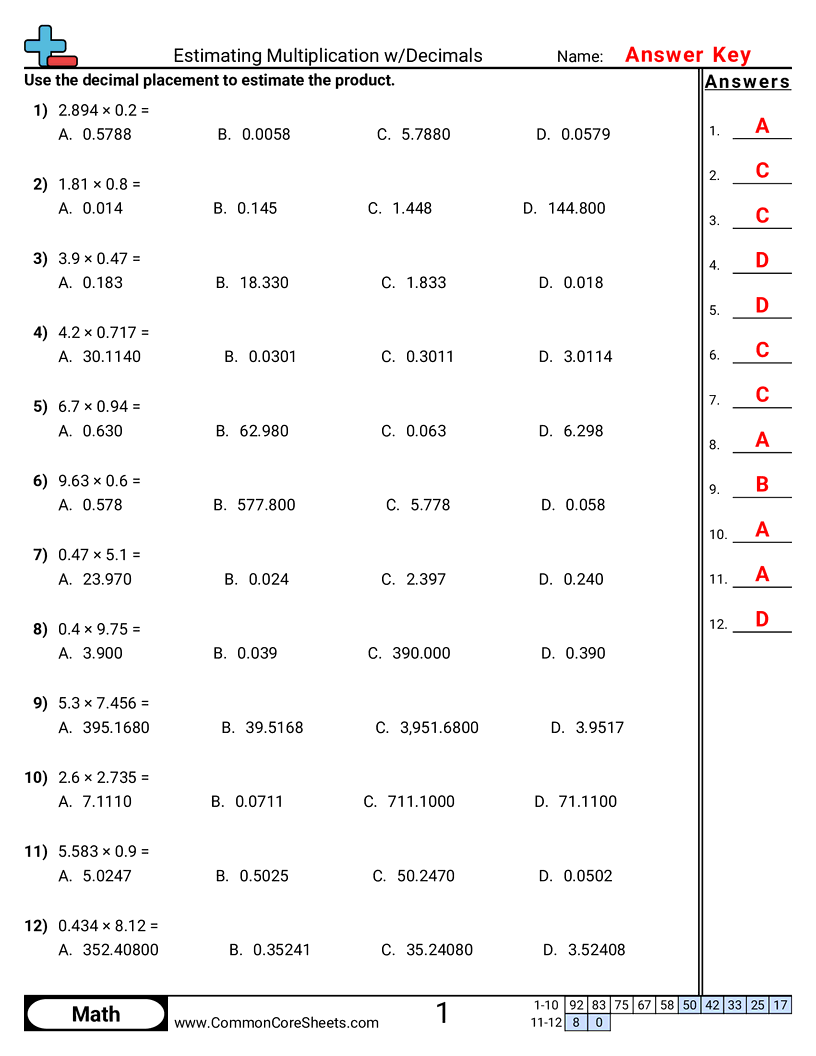 Decimal Worksheets - estimating-multiplication-with-decimals worksheet