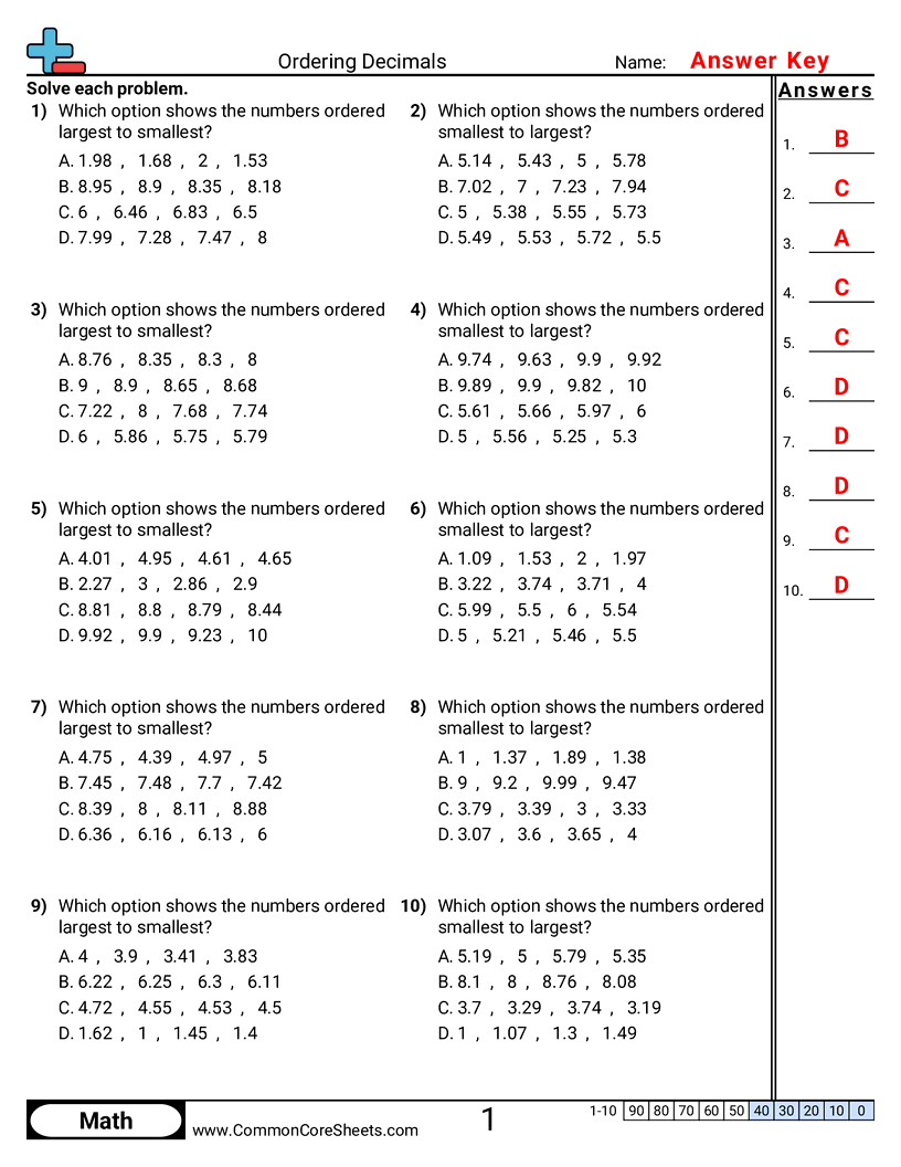 Decimal Worksheets - up-to-hundredths worksheet