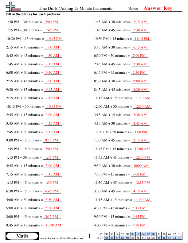  - adding-minutes worksheet