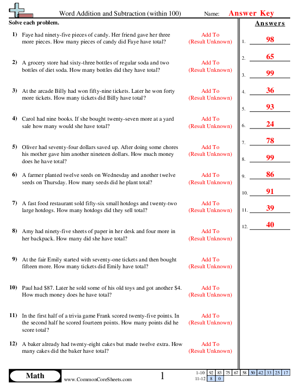  - word-addition-within-100 worksheet