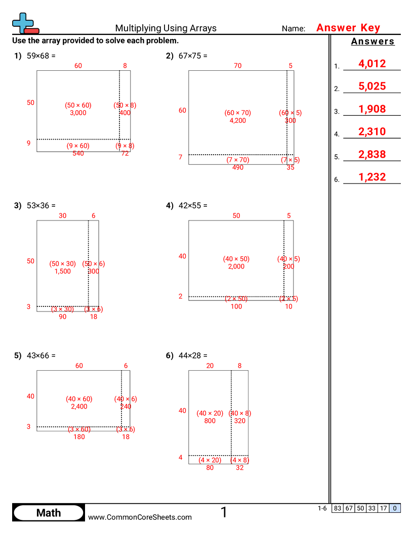 Multiplication Worksheets - Multiplying using Arrays worksheet