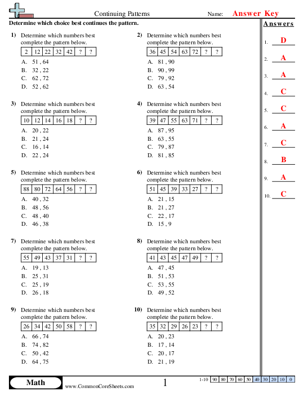  - continuing-patterns worksheet