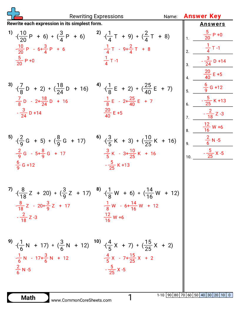 Algebra Worksheets - rewriting-expressions worksheet