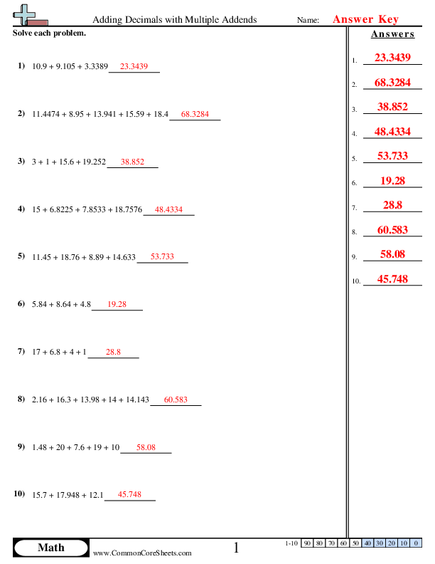  - adding-multiple-addends worksheet