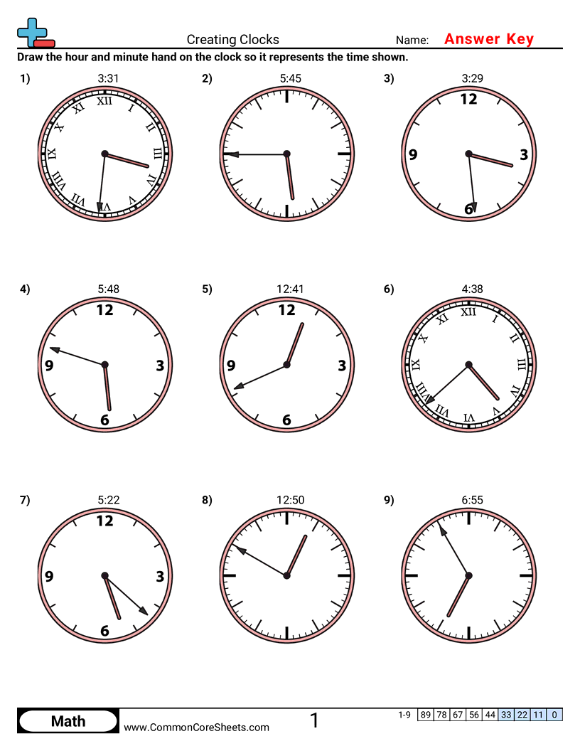 Time Worksheets - Creating Clocks (1 Minute Increments) worksheet