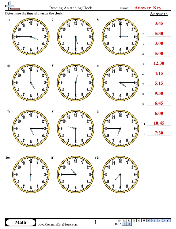  - reading-an-analog-clock-15-minute-increments worksheet