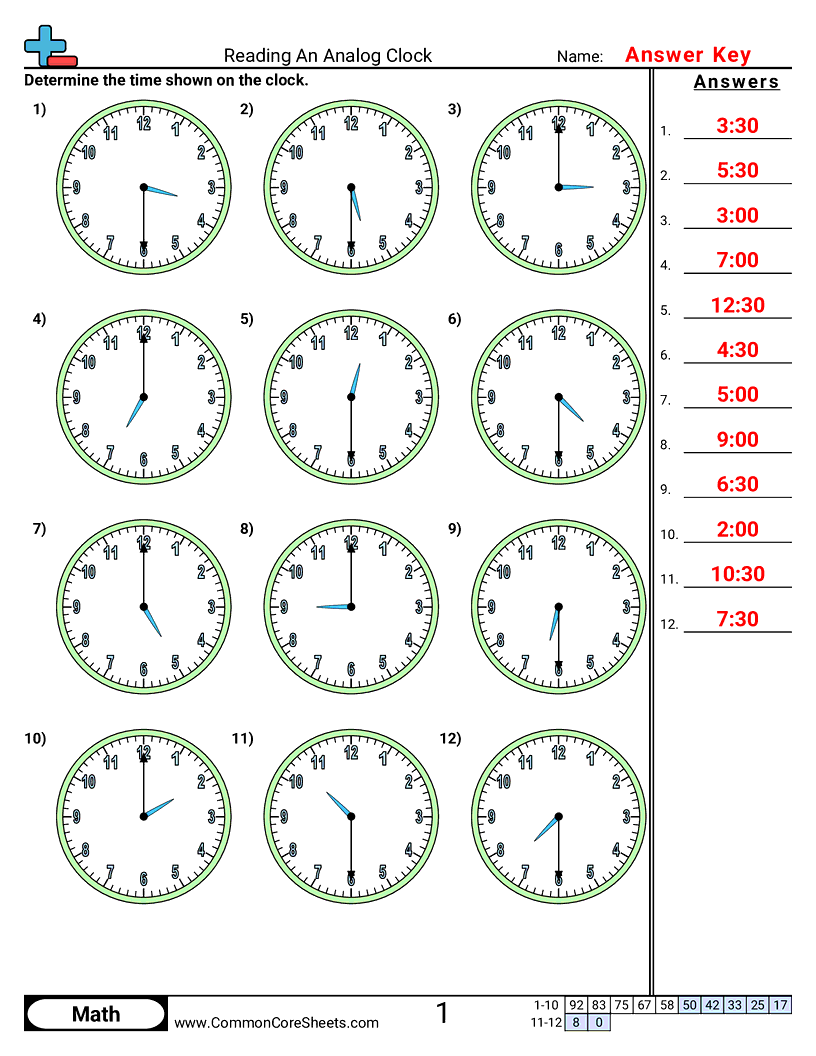 1md3 Worksheets - reading-a-clock-half-hour-increments worksheet