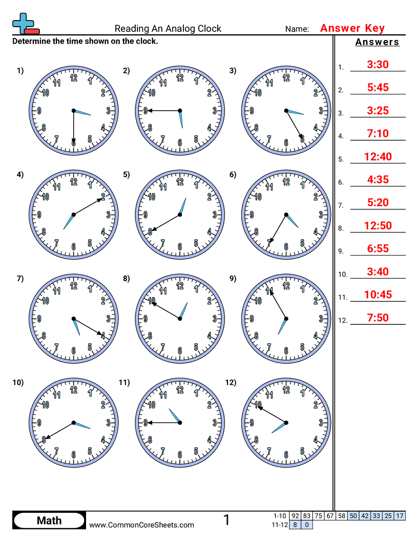 2md7 Worksheets - reading-a-clock-5-minute-increments worksheet