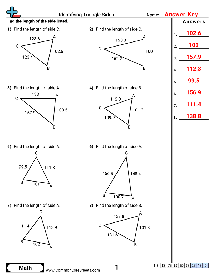 Trigonometry Worksheets - Identifying Triangle Sides worksheet